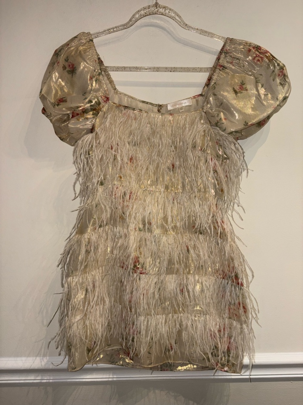 LoveShackFancy Beryl Feather Mini Dress in Golden Fog Size 0 - Picture 9 of 15